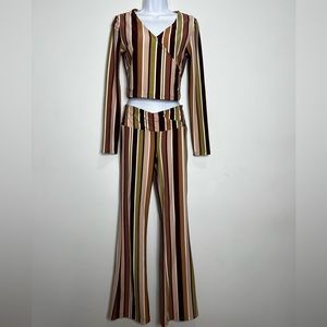 Women's Vertical Stripe Wrap V Neck top with matching pants